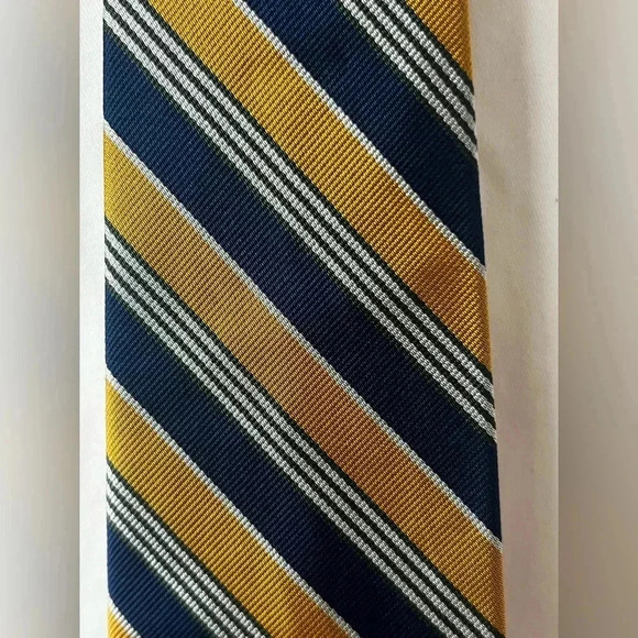 Brooks Brothers 100% Silk Repp Tie 4" x 58" Yellow, Blue, White - Picture 3 of 4